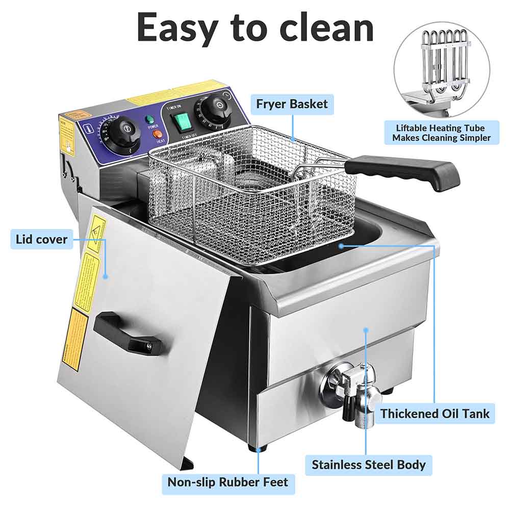 Yescom Electric Deep Fryer w/ Drain 10L 1500W Stainless Steel New
