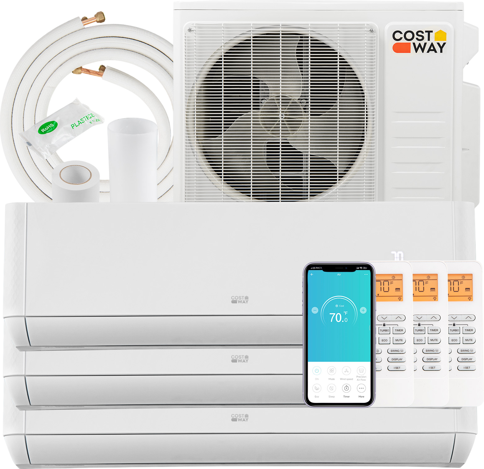 Costway 3 Zone Mini Split AC 27000BTU with Heat Pump Greenforce Series 9K 12K BTU New