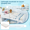 Twin over full bunk bed frame in white with full-length guardrails and integrated ladder for secure sleeping.