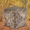 270° see-through hunting blind tent in camouflage, featuring silent magnetic door and spacious interior for 2-3 hunters.