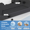Fillable umbrella base with side valves and top spouts, holds up to 274 lbs for stability and safety in outdoor use.