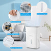 65 pints dehumidifier in white with LED display, portable handles, and 4 wheels for easy mobility in any room.