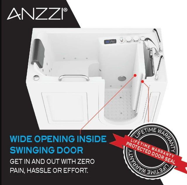 Anzzi 2753FLWL Bathtub 27" x 53" Left Drain Walk-In Whirlpool Air Jets Waterfall Quick Fill New