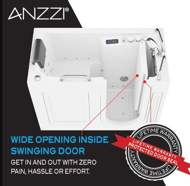 Anzzi 2753FLWR Bathtub 27" x 53" Right Drain Walk-In Whirlpool Air Jets Waterfall Quick Fill New