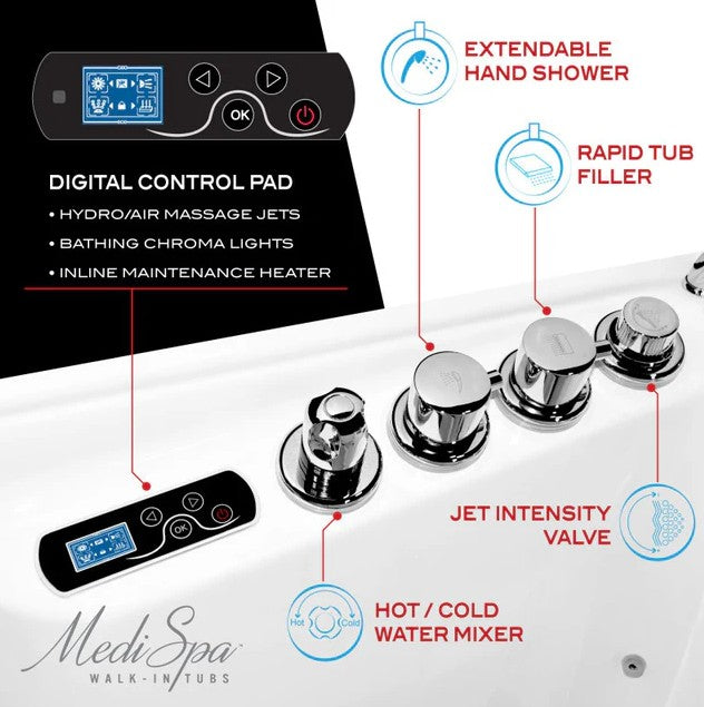 Anzzi 2753WILWD Bathtub 27" x 53" Left Drain Walk-In Whirlpool and Air Jets White New