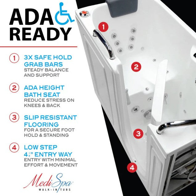 Anzzi 2753WILWD Bathtub 27" x 53" Left Drain Walk-In Whirlpool and Air Jets White New