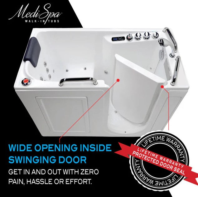 Anzzi 2753WILWD Bathtub 27" x 53" Left Drain Walk-In Whirlpool and Air Jets White New