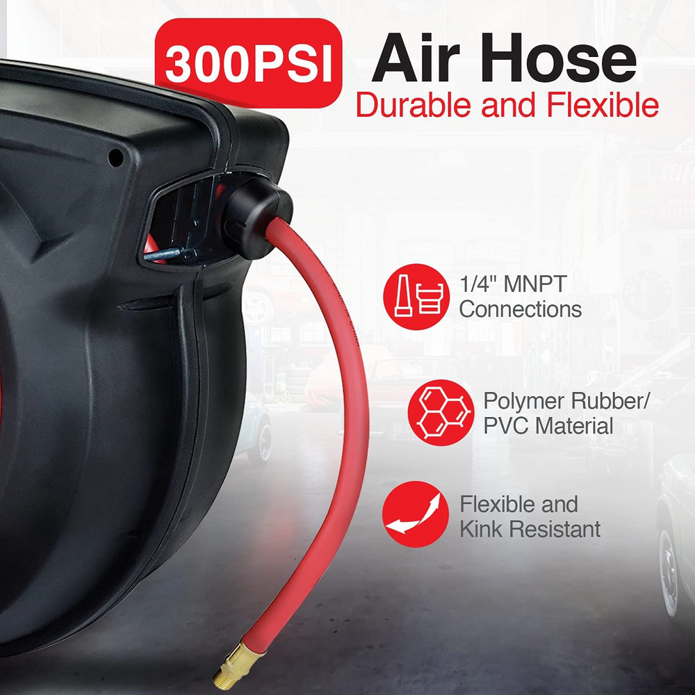 VEVOR Retractable Air Hose Reel 3/8 IN x 50 FT Hybrid Air Hose Max 300 PSI
