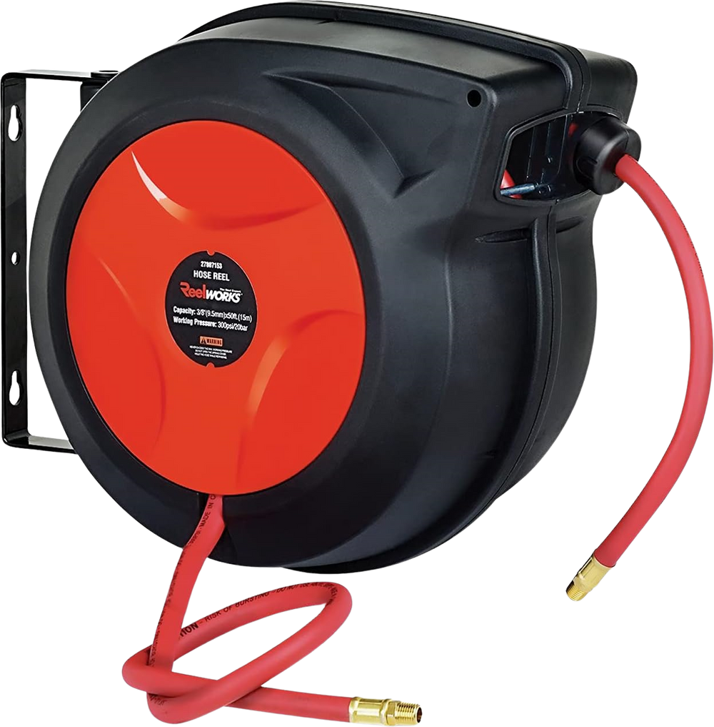 Retractable Air Hose Reel 3/8 IN x 50 FT Hybrid Air Hose 300 PSI with  Swivel