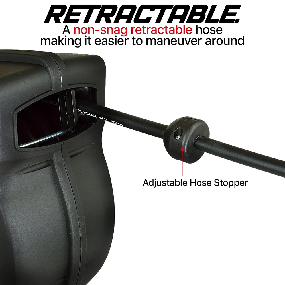 Reelworks Air Hose Reel Retractable 3/8 inch x 50' Foot Hybrid - Red/Black