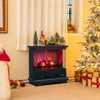 Freestanding black fireplace with multi-color flame effect, remote control, and elegant design for cozy indoor warmth.