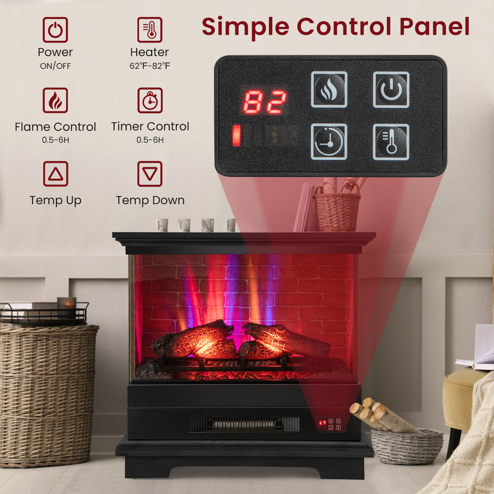 Control panel of the 27 Inch Freestanding Fireplace with Remote Control, featuring temperature and flame adjustments.