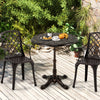 27-inch round cast aluminum patio bistro table showcasing a hollow top and intricate vintage pattern, ideal for outdoor.