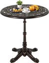 27-inch round cast aluminum patio bistro table with hollow top, featuring a vintage design and stable base for outdoor.