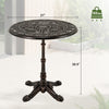 27-inch round cast aluminum patio bistro table with hollow top, vintage design, suitable for dining and relaxing.