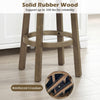 Close-up of solid rubber wood legs with reinforced crossbars, supporting the 27-inch swivel bar stool for durability.