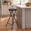 Black 27.5" folding bar stool with HDPE seat and carry handle, perfect for kitchen islands and home bars.