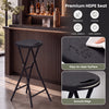 Folding bar stool with a 27.5" HDPE seat, black powder-coated frame, and built-in carry handle for easy transport.