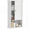 Wall-mounted bathroom storage cabinet in white with adjustable shelves and a shutter door for organized space-saving.