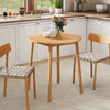 Round bamboo dining table for 2-4 people with smooth corners, ideal for small spaces in kitchens or dining areas.