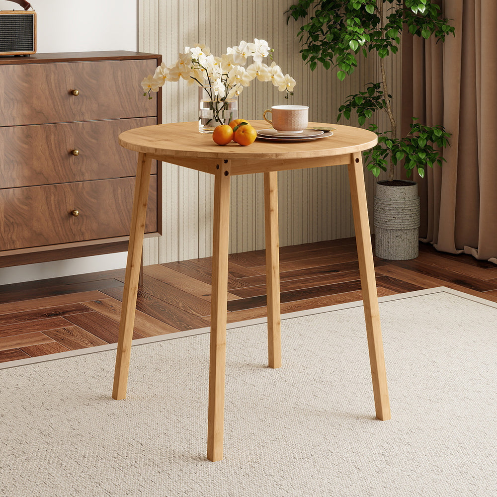 Natural bamboo dining table with a compact design, perfect for intimate meals in small apartments or breakfast nooks.