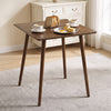 Small square wooden dining table in walnut finish, seats 2-4, perfect for space-saving dining in compact areas.