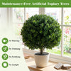 27" artificial boxwood topiary tree with dense foliage, designed for maintenance-free outdoor use on patios and porches.