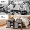 Bamboo luggage rack with 5 nylon straps and compartments, ideal for storing up to 28-inch luggage in guest rooms.