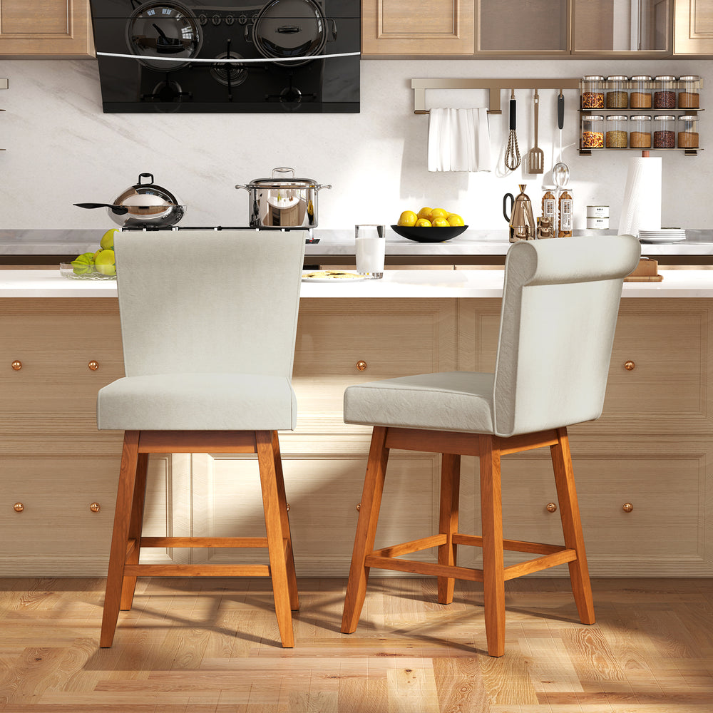 27 Inch Counter Height Bar Chairs with Rubber Wood Legs Set of 2-Beige - Gallery View 1 of 10