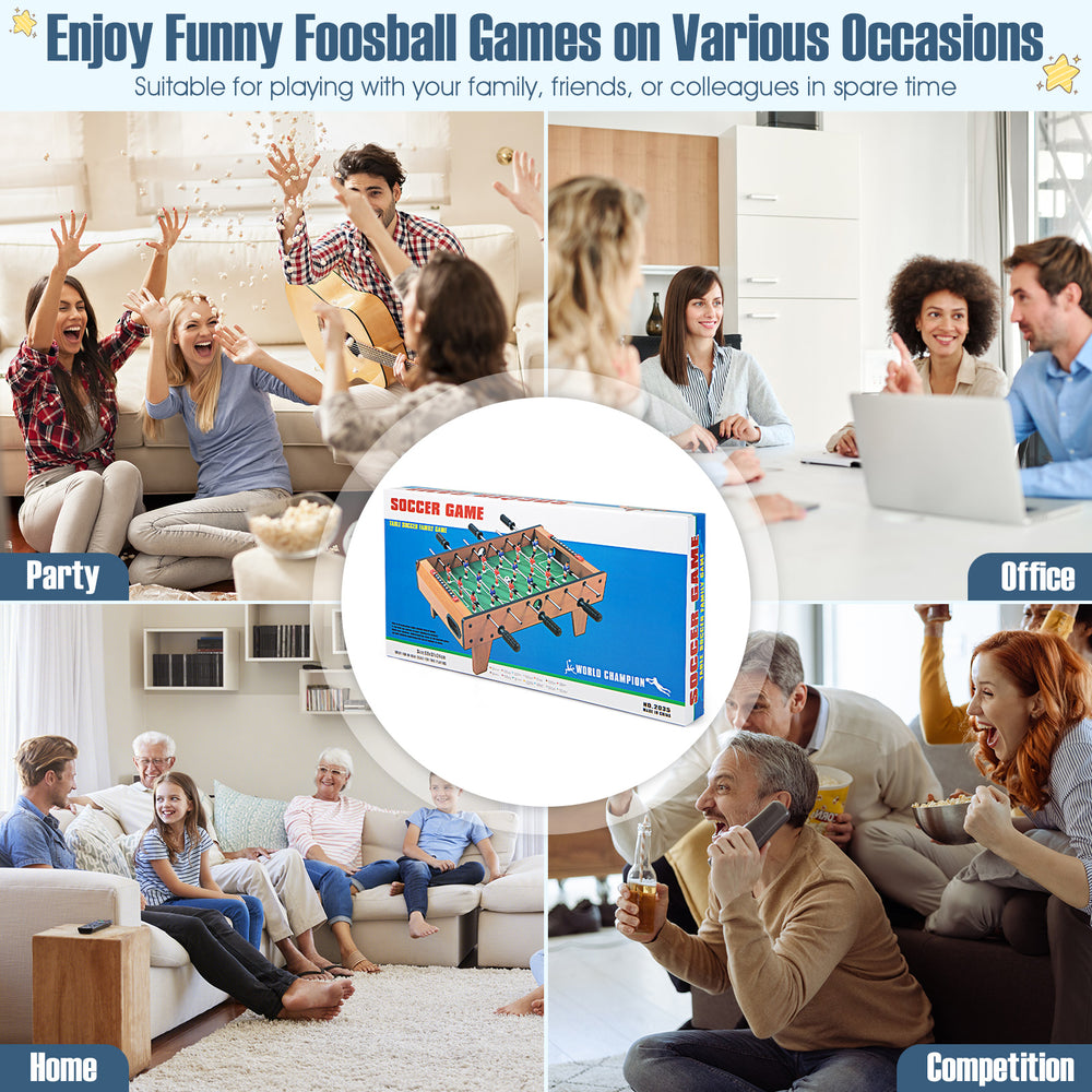 27-inch indoor foosball table with strong wood construction, featuring red and yellow players, perfect for home or.
