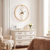 Large yellow wall clock with a robust metal frame, designed for easy time reading in a stylish living room or bedroom.