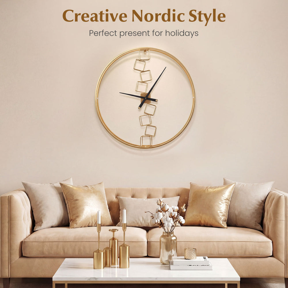 Large 27-inch yellow wall clock with a robust metal frame, perfect for living room or bedroom decoration.