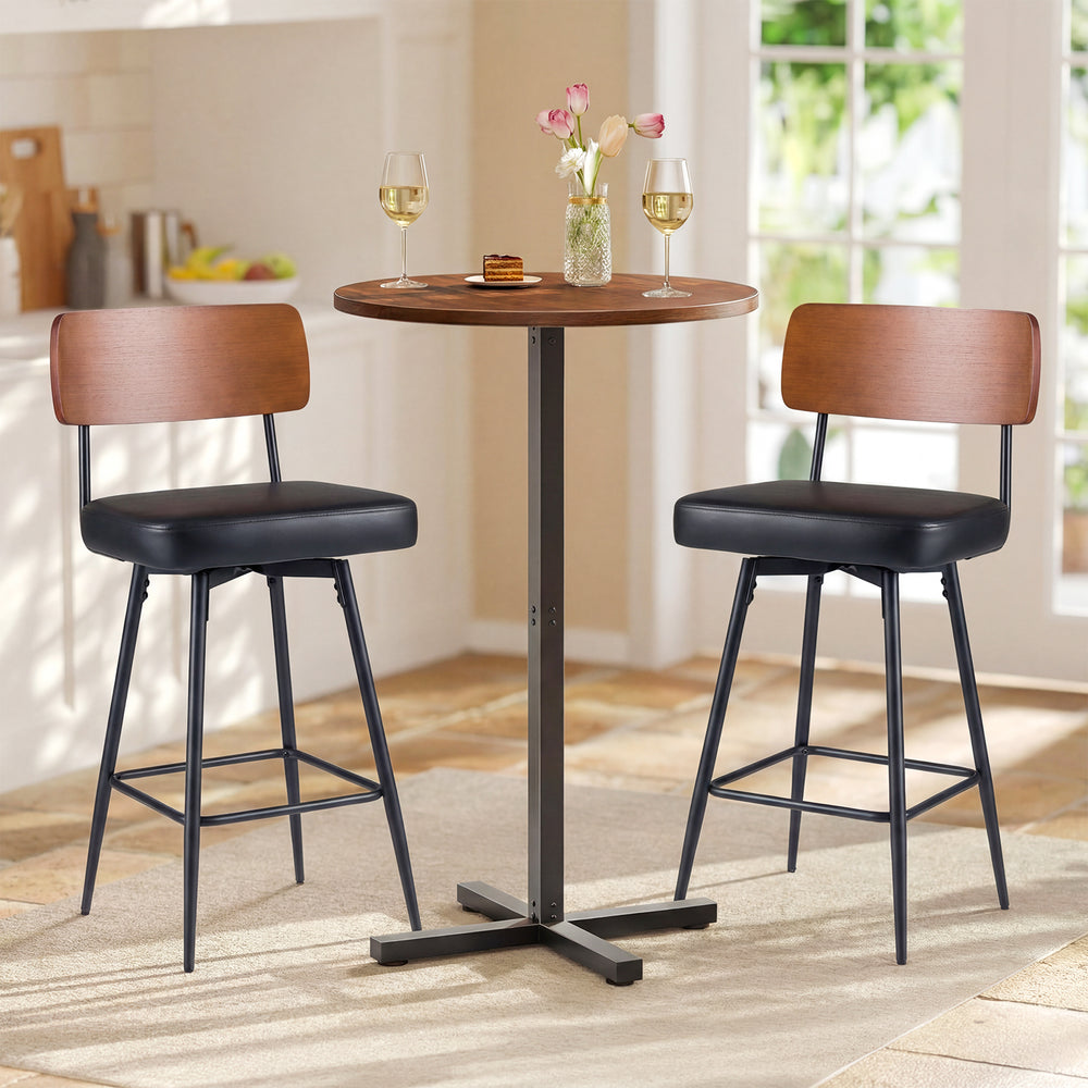 27 Inch Padded Counter Barstools Set of 2 with Metal Legs-Black - Gallery View 1 of 9