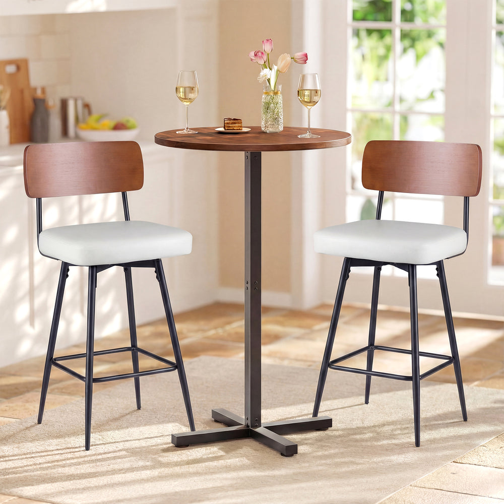 27 Inch Padded Counter Barstools Set of 2 with Metal Legs-White - Gallery View 1 of 10