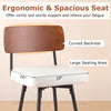 Padded counter barstool with curved wooden backrest and metal legs, featuring a 19" seating area for kitchen or dining.