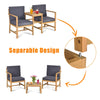 Acacia wood loveseat set with separable coffee table, featuring thick cushions for comfort, ideal for outdoor.