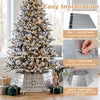28-inch silver metal hexagonal Christmas tree collar with intricate design, perfect for concealing tree stands and cords.