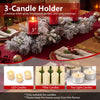 28" foldable Christmas centerpiece featuring a 3-candle holder with PVC pine needles and 6 natural pine cones for festive decor.