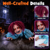 Creepy 28" Halloween crawling girl with realistic hair, bloody face, and flashing red eyes for terrifying Halloween decor.