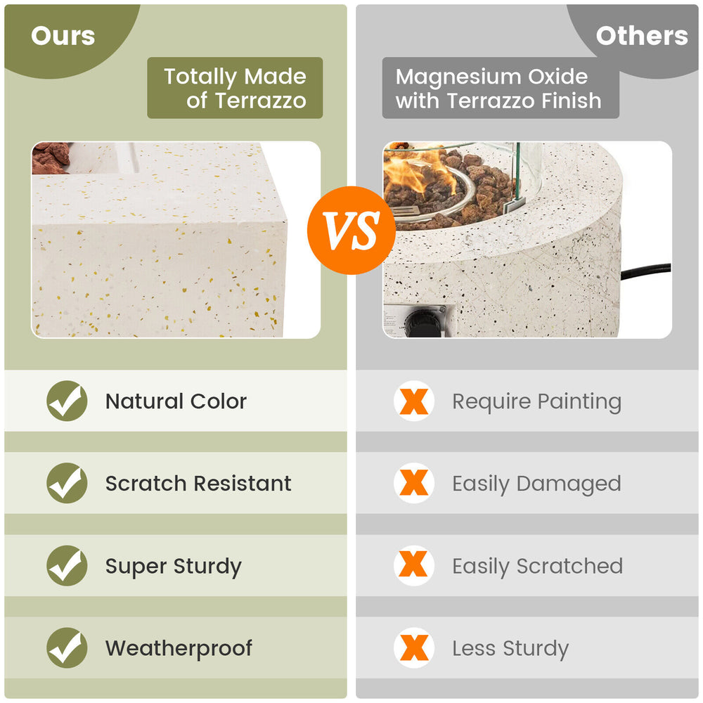 Costway Fire Pit with PVC Cover 28" Square Terrazzo 40,000 BTU Propane Gas New