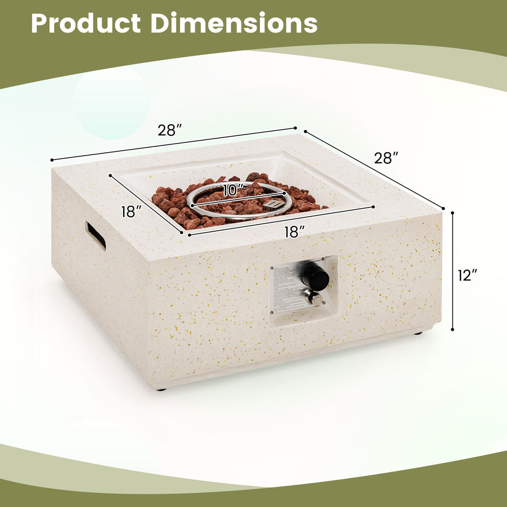 Costway Fire Pit with PVC Cover 28" Square Terrazzo 40,000 BTU Propane Gas New