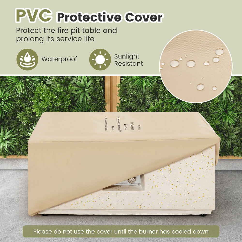 Costway Fire Pit with PVC Cover 28" Square Terrazzo 40,000 BTU Propane Gas New