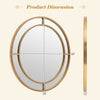 28-inch gold round wall mirror with beaded frame, showcasing dimensions for living room or entryway decor.