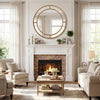 28-inch gold round wall mirror with beaded frame, enhancing elegance in living room or entryway decor.