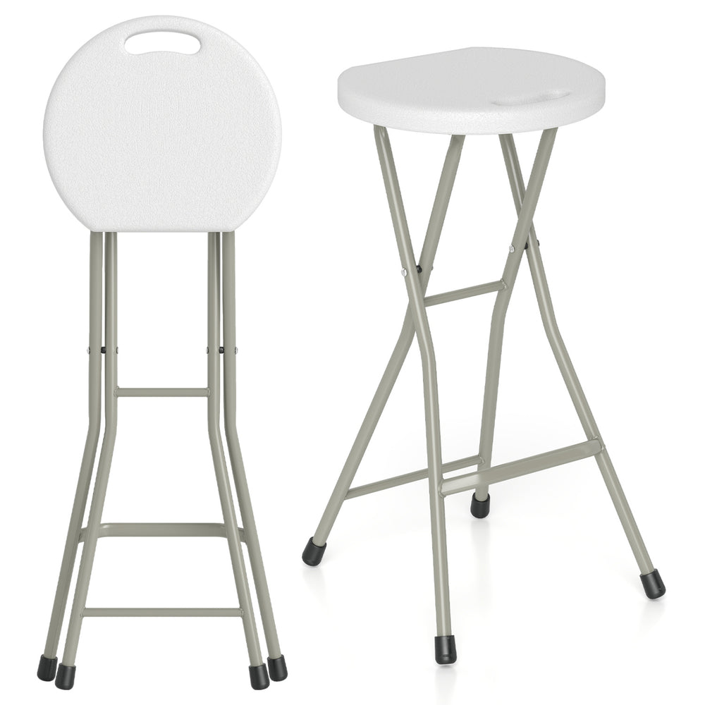 Portable 28-inch folding stool with a sturdy steel frame, weather-resistant HDPE material, ideal for outdoor dining.