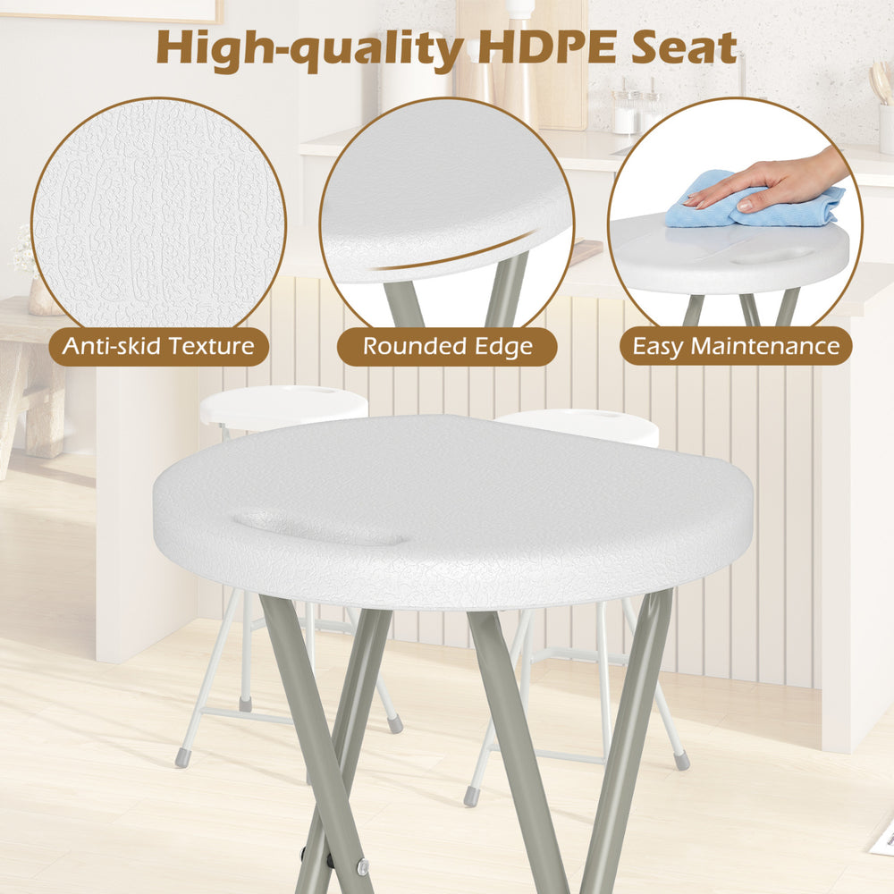 28-inch portable folding stool features a high-quality HDPE seat with anti-skid texture, perfect for outdoor dining.
