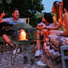 28-inch portable fire pit on wheels with log grate, ideal for heating and barbecue, perfect for outdoor gatherings.
