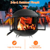 28-inch black portable fire pit with log grate, ideal for heating and barbecue, featuring wheels for easy movement.