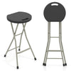 Portable folding stool with a 28-inch height, sturdy steel frame, and weather-resistant HDPE material for outdoor use.