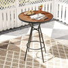 28-inch outdoor bar table with wood-like tabletop, sturdy metal legs, and umbrella hole, ideal for backyard gatherings.